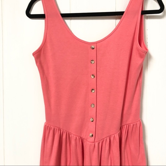 Vintage Coral Faux Button Up Sleeveless Dress - Picture 2 of 6